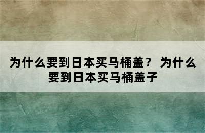 为什么要到日本买马桶盖？ 为什么要到日本买马桶盖子